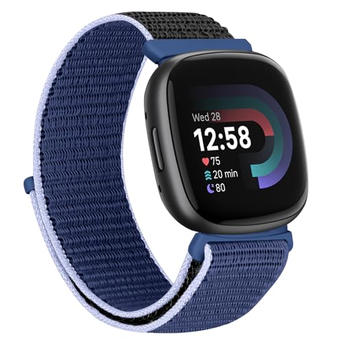 TumCez Nylonarmband Kompatibel mit Fitbit Versa 4/Fitbit Versa 3/Fitbit Sense 2/Fitbit Sense Verstellbarer Ersatzsportarmband für Damen Herren, Neues Nachtblau, Zeitgenössisch von TumCez