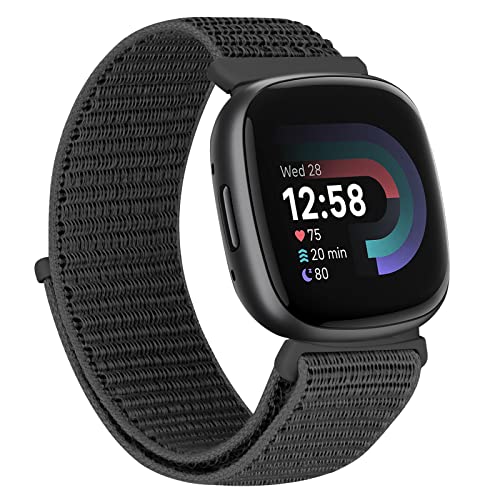 TumCez Nylonarmband Kompatibel mit Fitbit Versa 4/Fitbit Versa 3/Fitbit Sense 2/Fitbit Sense Verstellbarer Ersatzsportarmband für Damen Herren, Schwarz , Zeitgenössisch von TumCez
