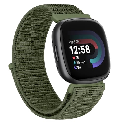 TumCez Nylonarmband Kompatibel mit Fitbit Versa 4/Fitbit Versa 3/Fitbit Sense 2/Fitbit Sense Verstellbarer Ersatzsportarmband für Damen Herren, militär-grün, Militärisch von TumCez