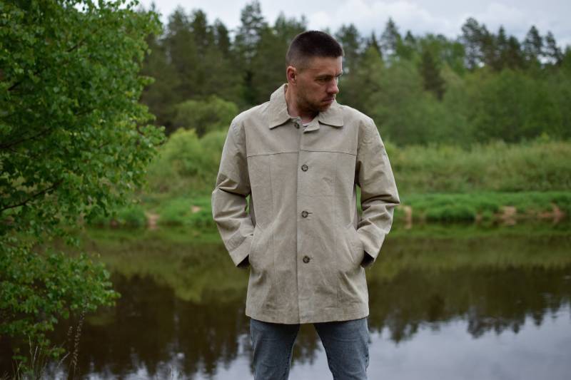 Vintage Wildleder Mantel - 90Er Jahre Beige Jacke, Herren Medium von TumbleweedsATTiTUDE