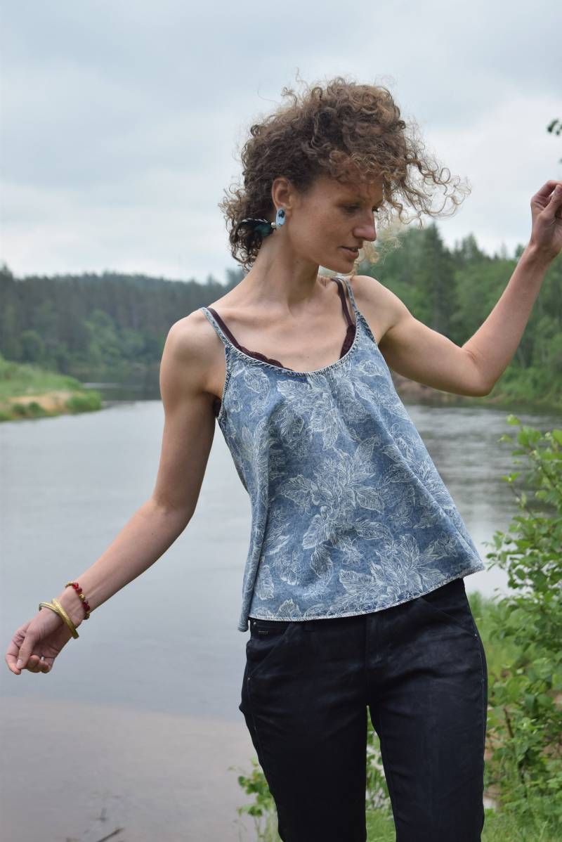 Florales Denim Tank Top - Vintage 70Er Jahre Boho Shirt, S von TumbleweedsATTiTUDE
