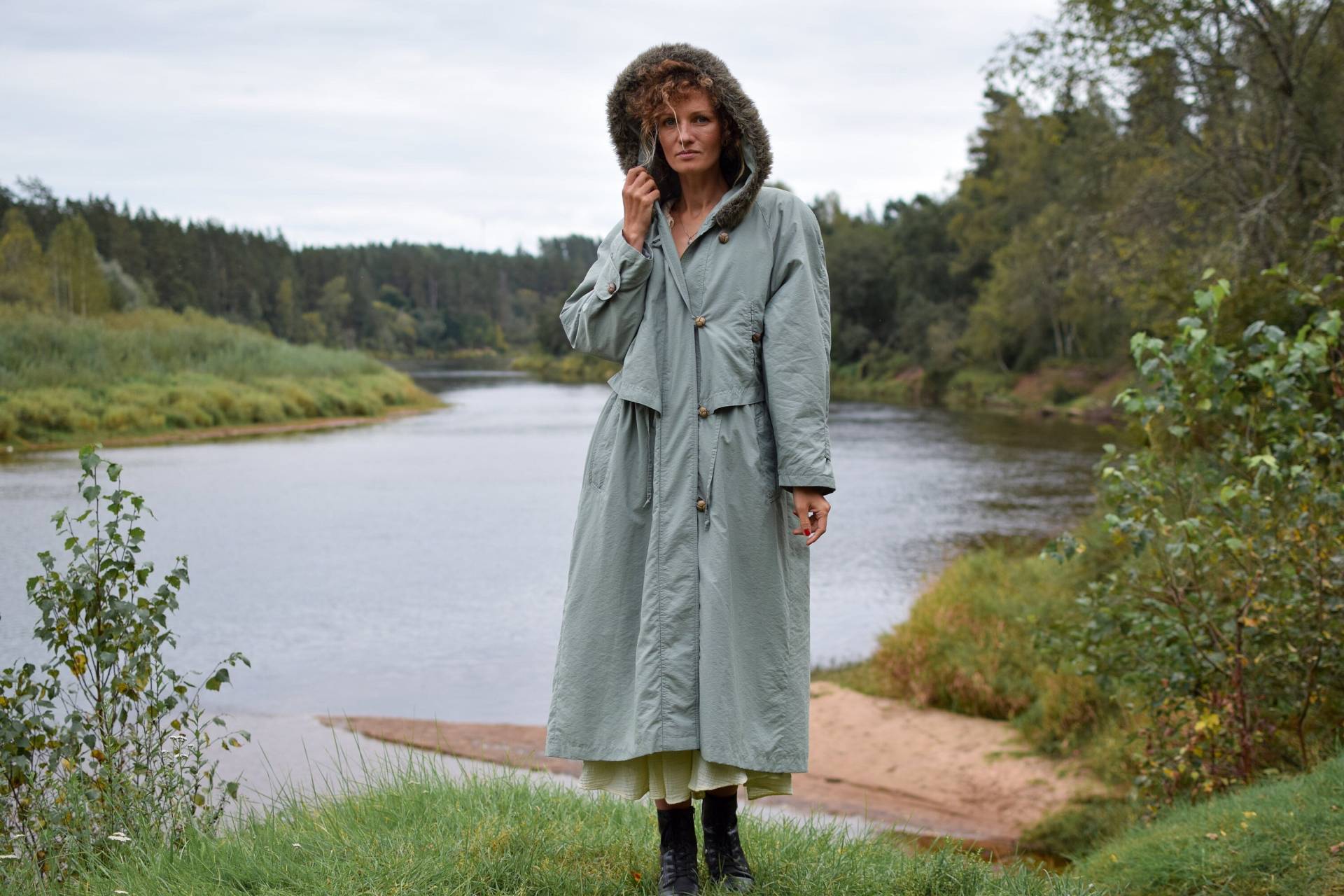 Mintgrüner Retro Duster Mantel - Damen Herbst Vintage Überzieher Parka Kapuze 80Er Jahre Oversized Übergröße von TumbleweedsATTiTUDE