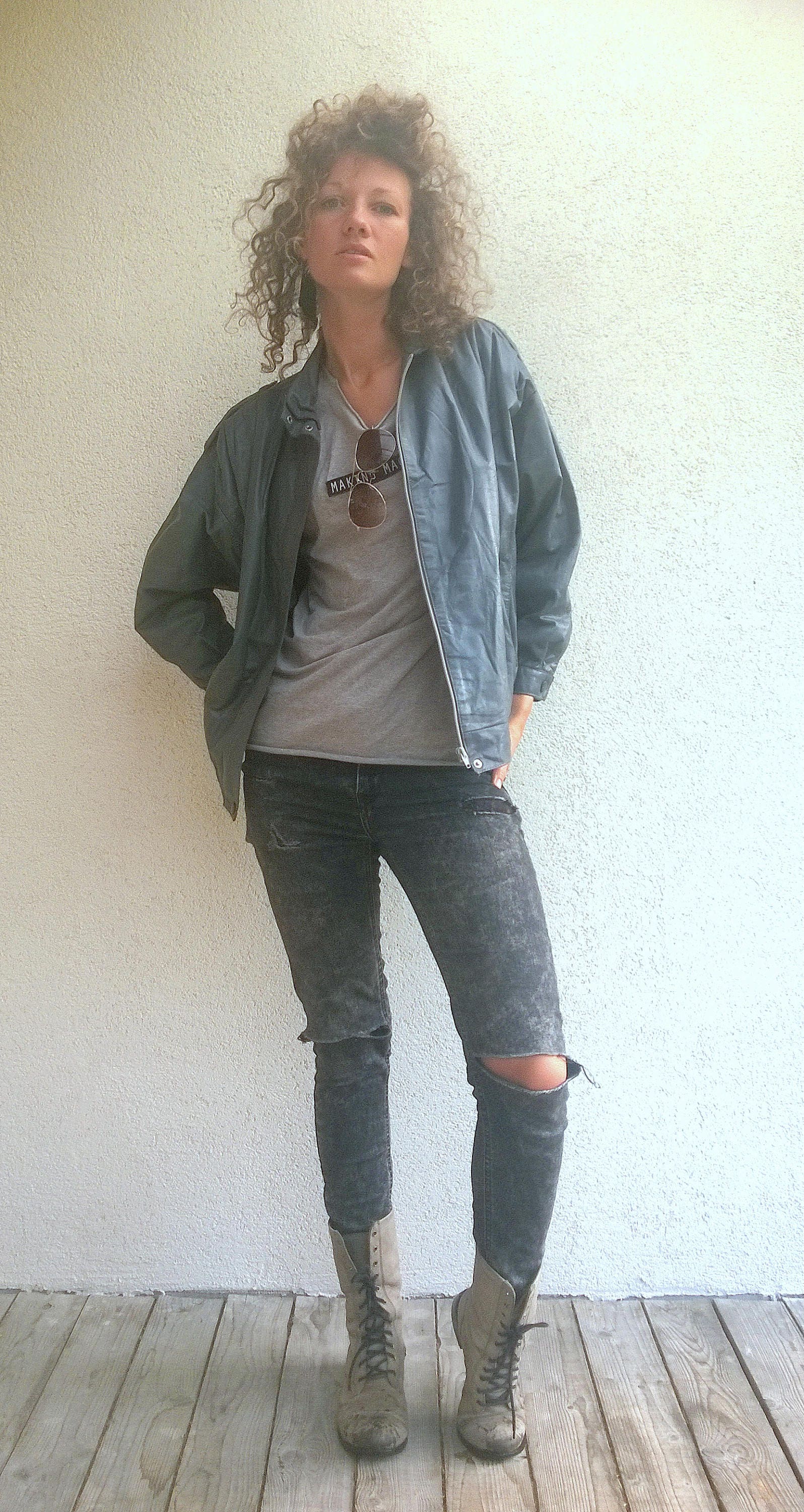 Vintage 90Er Jahre Echtleder Biker Jacke, Grau Grunge | S/M von TumbleweedsATTiTUDE