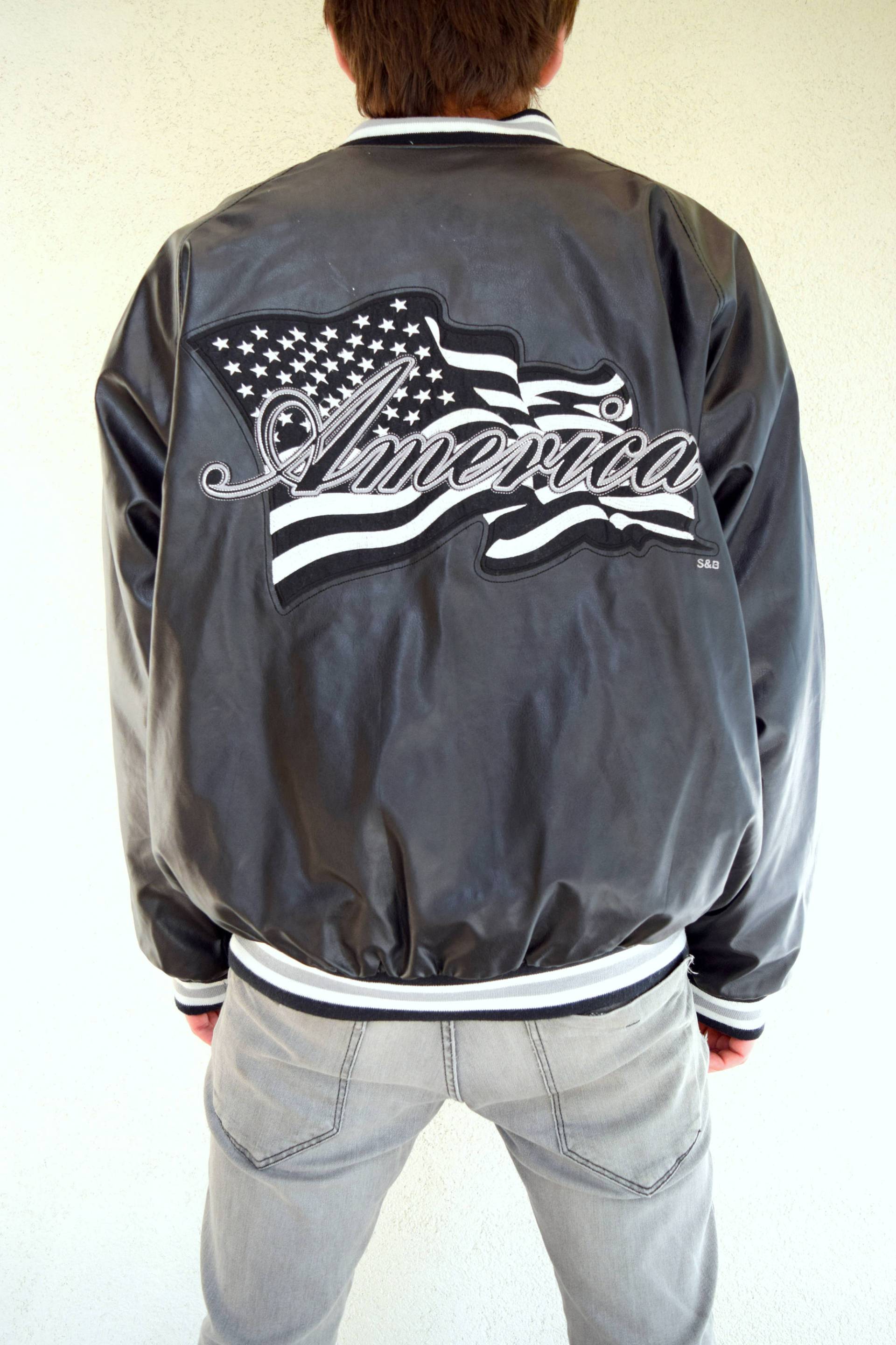Vintage America Bomberjacke, Schwarze Polyvinyl-Windjacke | L/xl von TumbleweedsATTiTUDE