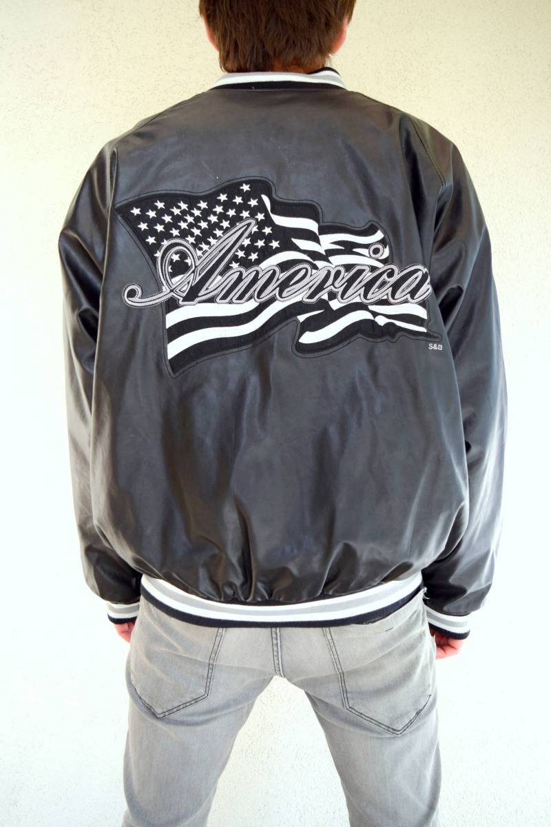 Vintage America Bomberjacke, Schwarze Polyvinyl-Windjacke | L/xl von TumbleweedsATTiTUDE