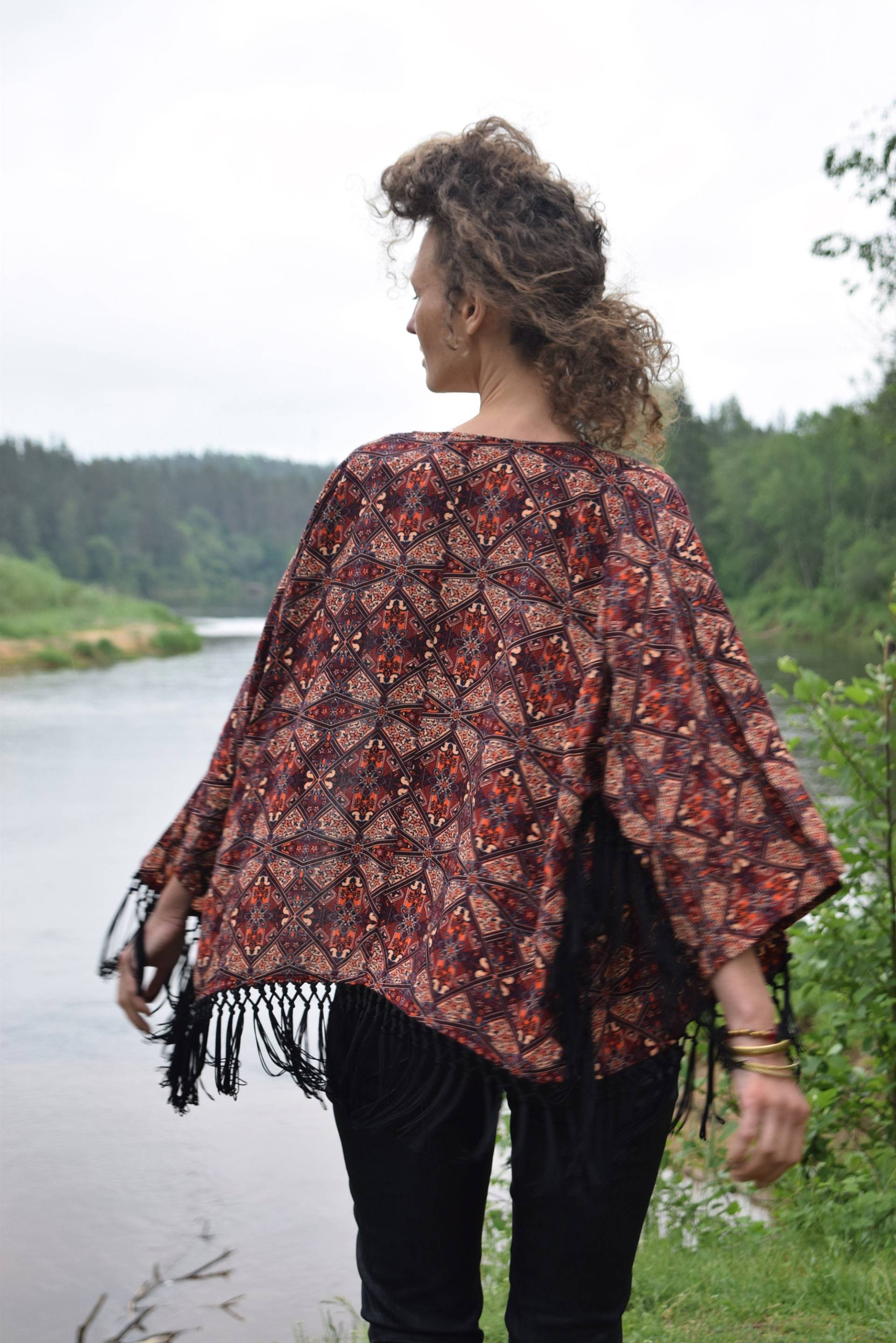 Vintage Boho Wickelbluse - Fransen Retro Sommer Shirt Damen Top Hippie Kimono Bluse Mittlere Größe von TumbleweedsATTiTUDE