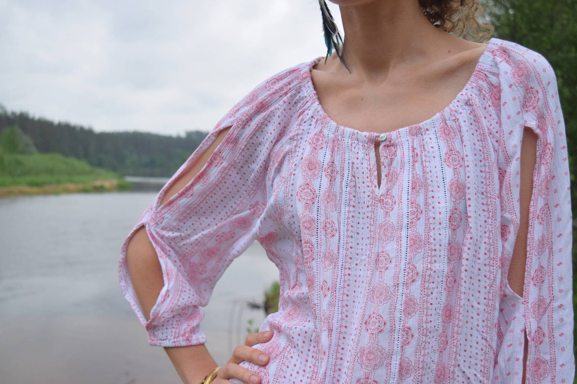 Vintage Mustang Bluse - Pinkes Boho Shirt Mit Blumenmuster, Grösse M von TumbleweedsATTiTUDE