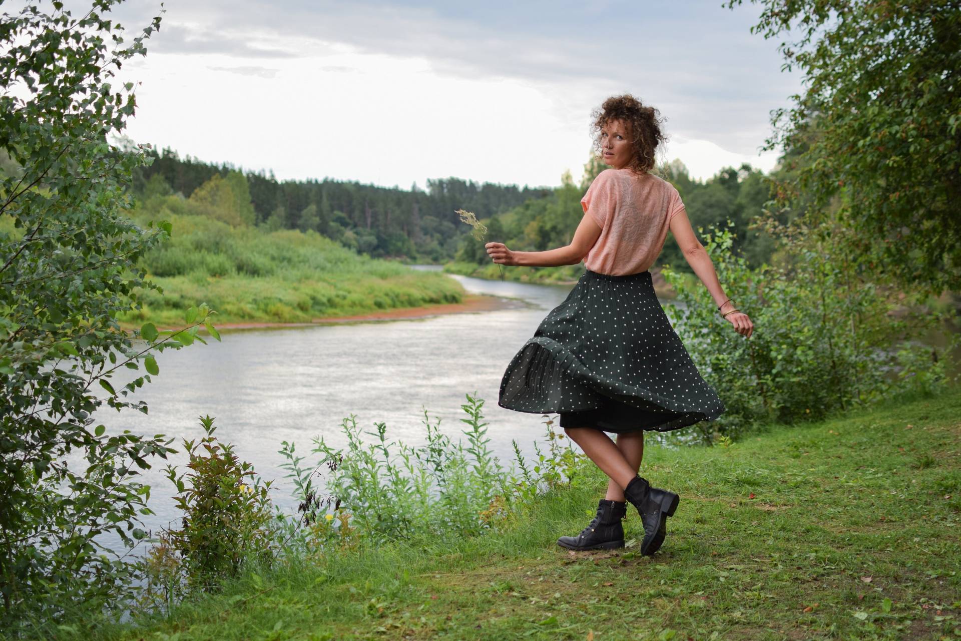 Vintage Polka Dot Rock - Grün Boho High Waist Midi, Damen M Vintage Polka Dot Rock - Grün Boho High Waist Midi, Damen M von TumbleweedsATTiTUDE