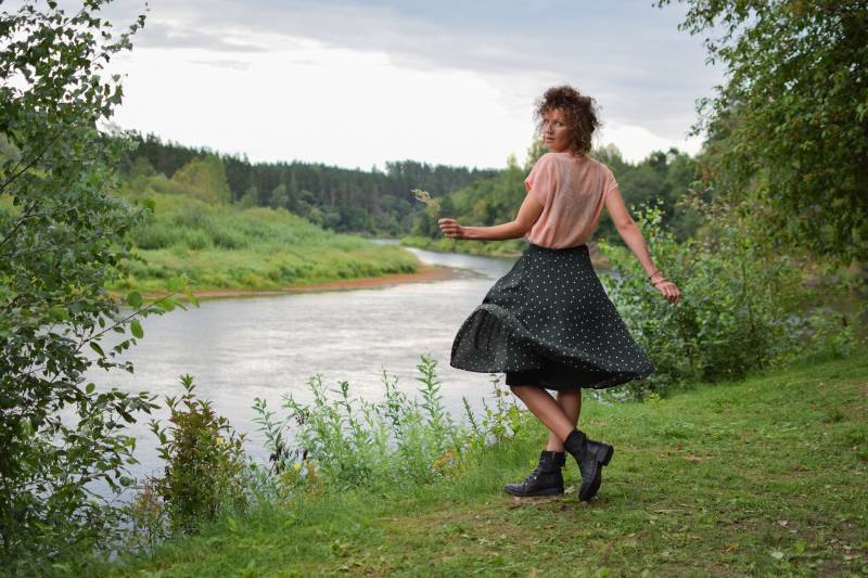 Vintage Polka Dot Rock - Grün Boho High Waist Midi, Damen M Vintage Polka Dot Rock - Grün Boho High Waist Midi, Damen M von TumbleweedsATTiTUDE