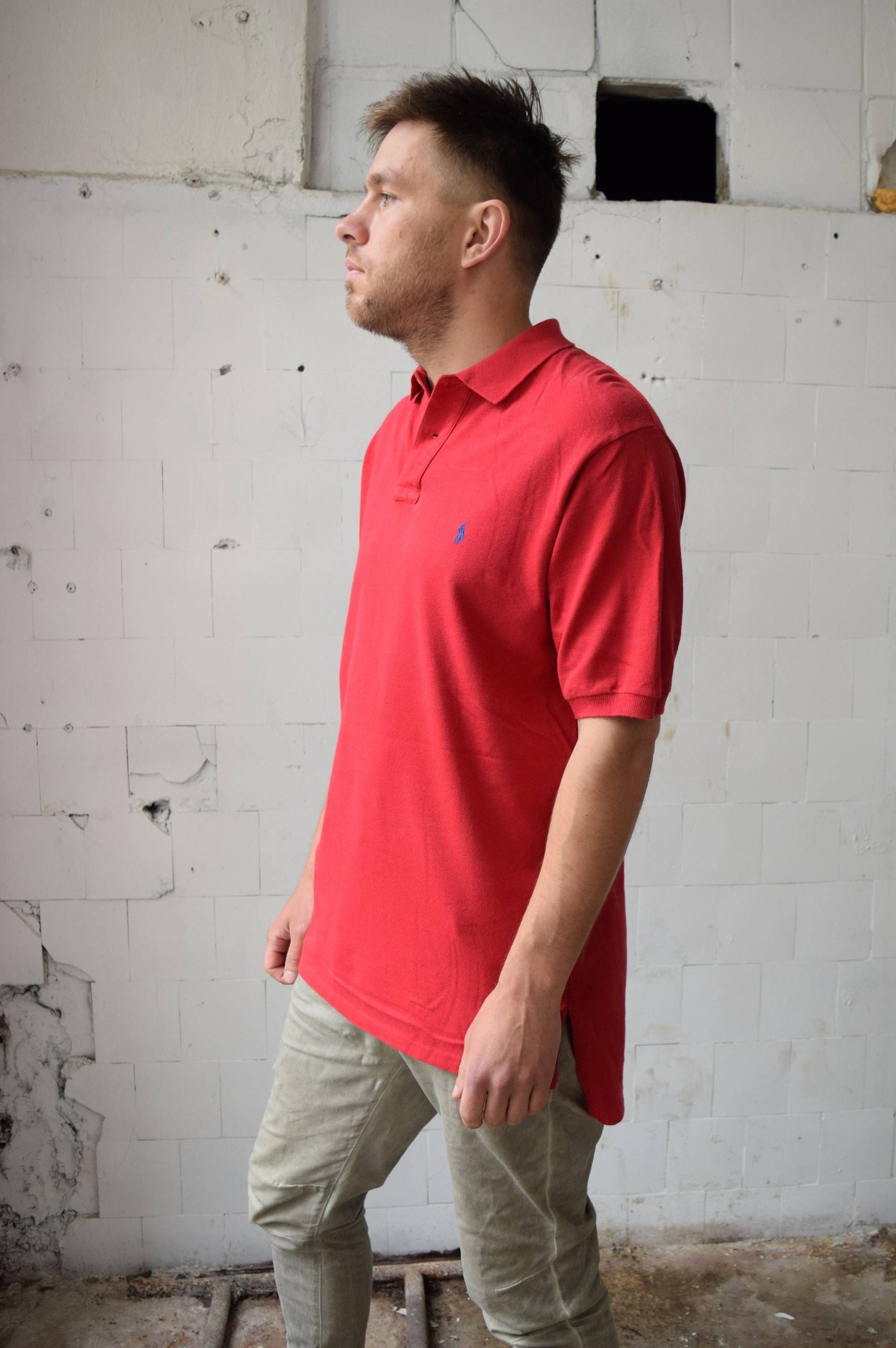 Vintage Ralph Lauren Poloshirt, Baumwolle T-Shirt, Rot, Hergestellt in Den Usa, Größe M/L von TumbleweedsATTiTUDE