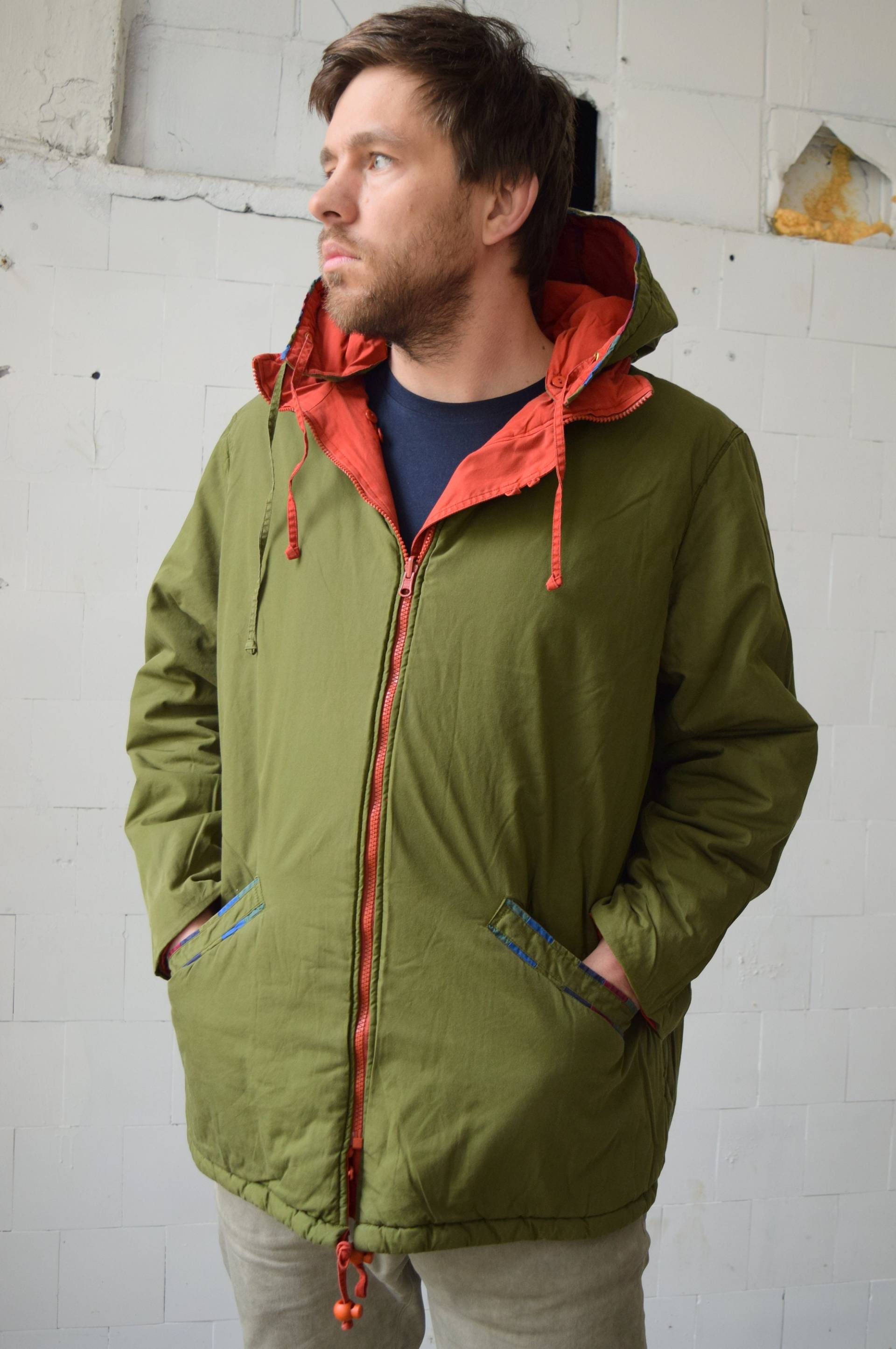 Vintage Wendejacke Aus Baumwolle, Rot Grüner Windbreaker, Grösse L/M von TumbleweedsATTiTUDE