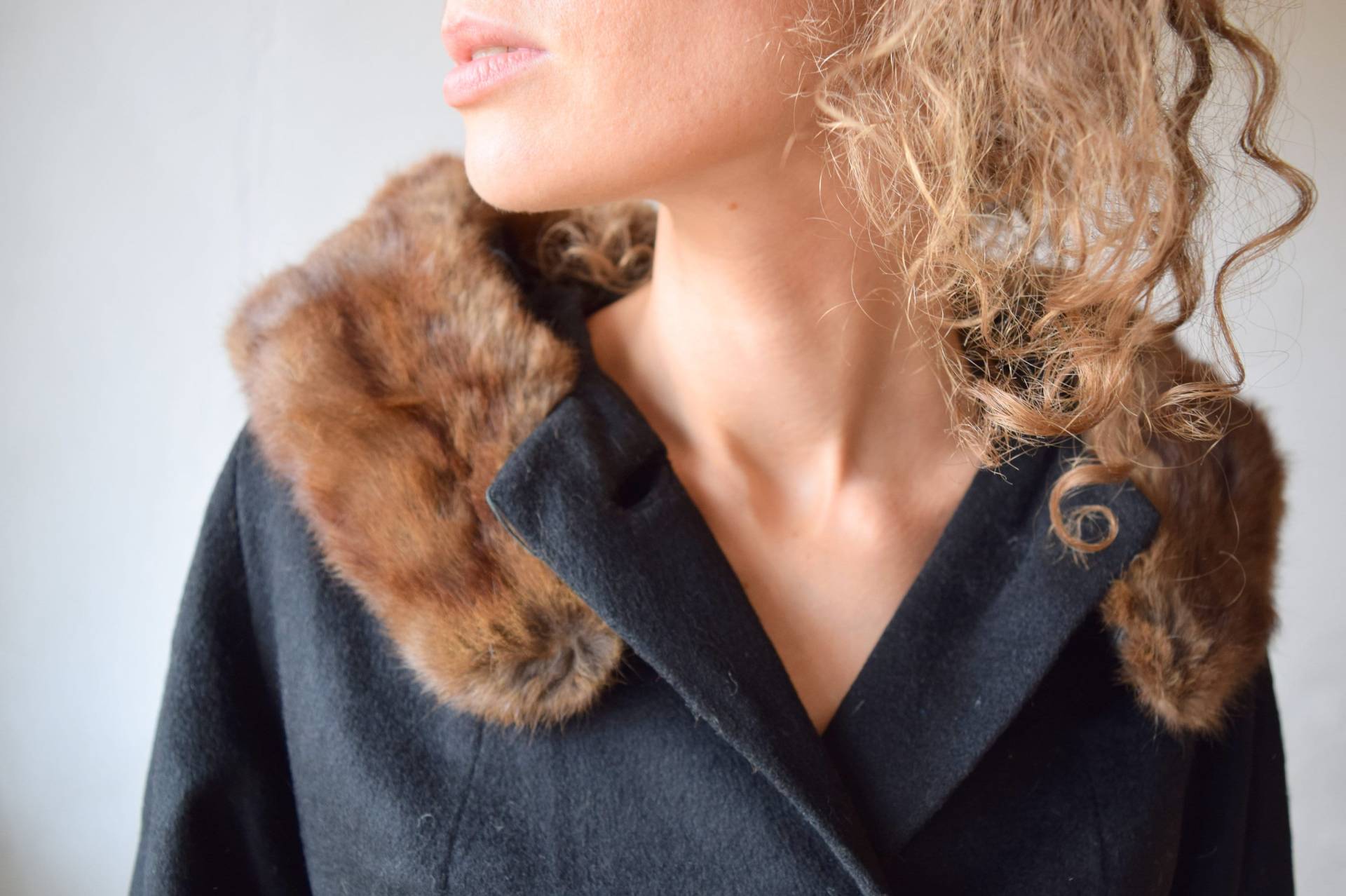 Vintage Woll Wintermantel Mit Fellkapuze, 3/4 Ärmel, Grösse M von TumbleweedsATTiTUDE