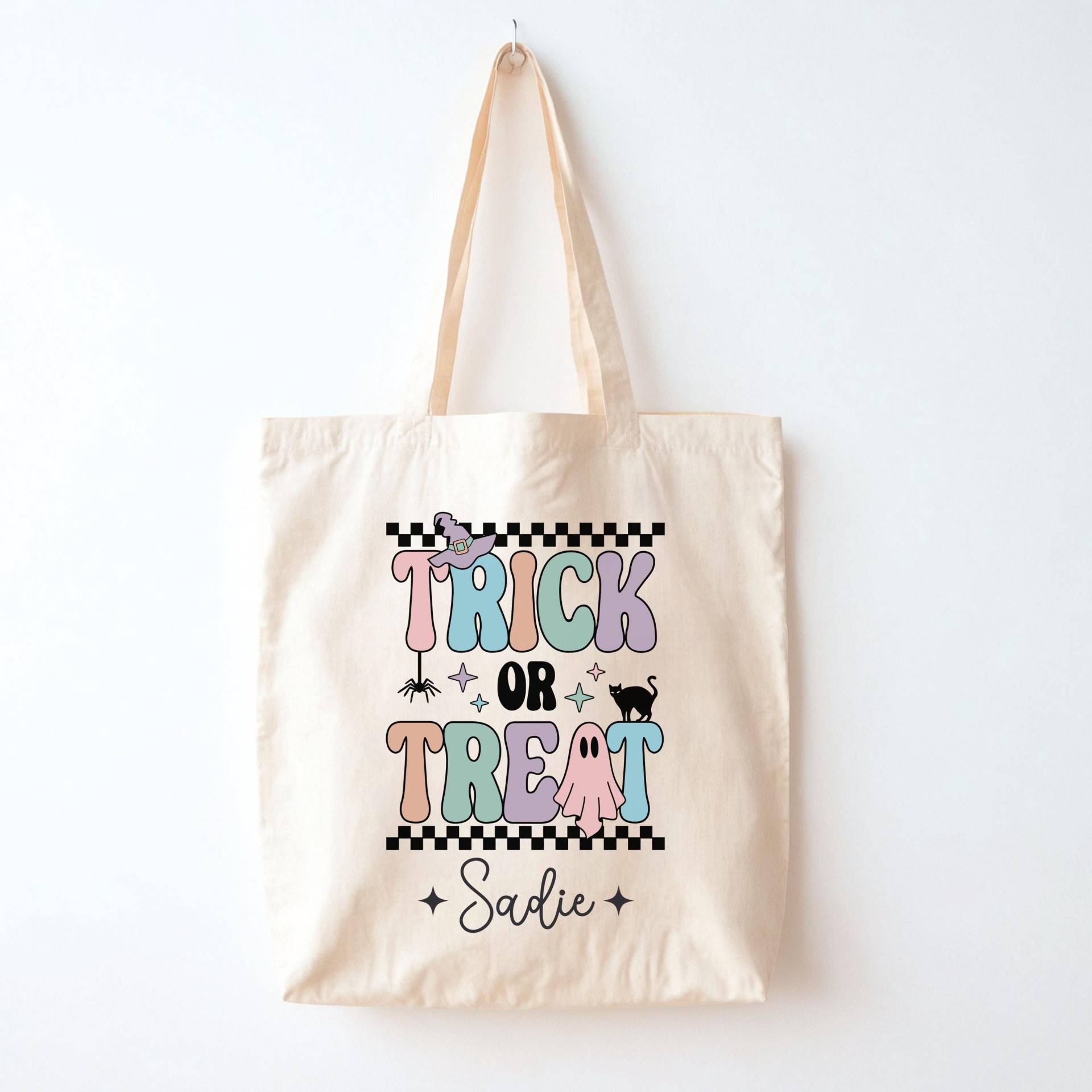 Personalisierte Süßes Oder Saures Tasche, Benutzerdefinierte Name Halloween Groovy Kinder Candy Tasche Mit Namen, Einkaufstasche von Tumblweed
