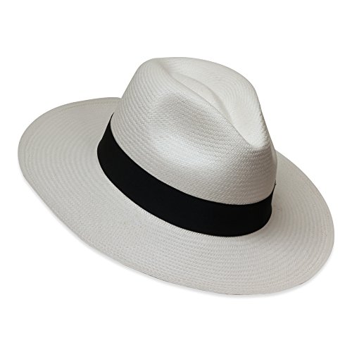 Tumia LAC - Echter Traditioneller Panamahut - Nicht einrollbare Version - Weiß mit schwarzem Band - 56cm von Tumia LAC