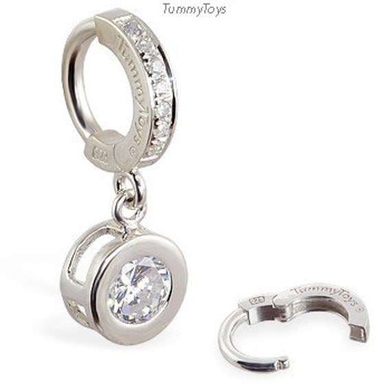 sterling Silber Bauch Ring Klare Cz Anhänger, Patentierte Verschluss Von Tummytoys® von TummyToys