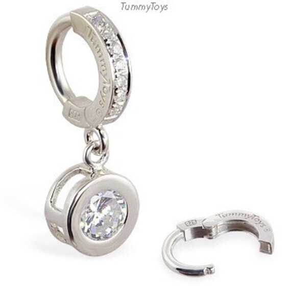 sterling Silber Bauch Ring Klare Cz Anhänger, Patentierte Verschluss Von Tummytoys® von TummyToys