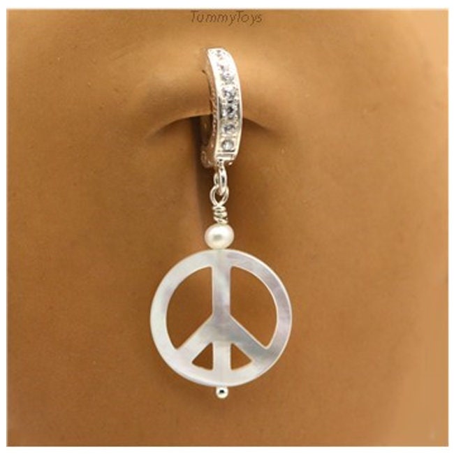 Perlmutt Peace Zeichen Bauch Ring Sterling Silber Nabel Clicker von TummyToys