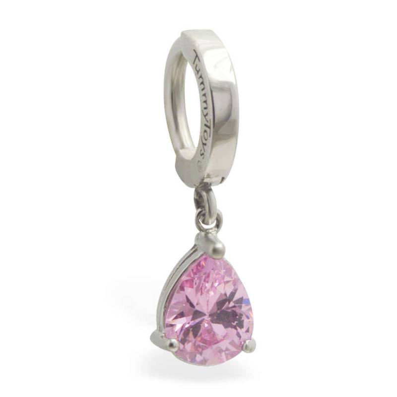 Chirurgenstahl Bauchnabel Pink Pear Cz Baumeln Charm Snap in Nabel Clicker Ring von TummyToys
