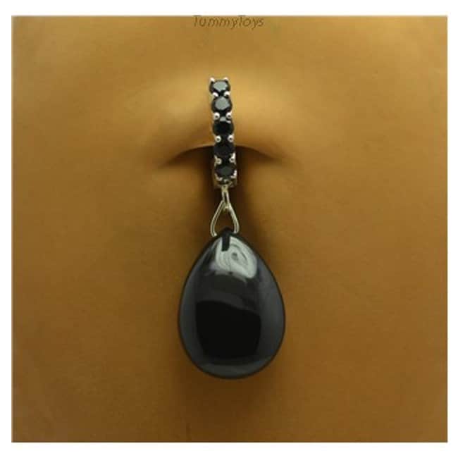 Schwarzer Cz Sterling Silber Bauchring Mit Schwarzem Teardrop Anhänger von TummyToys