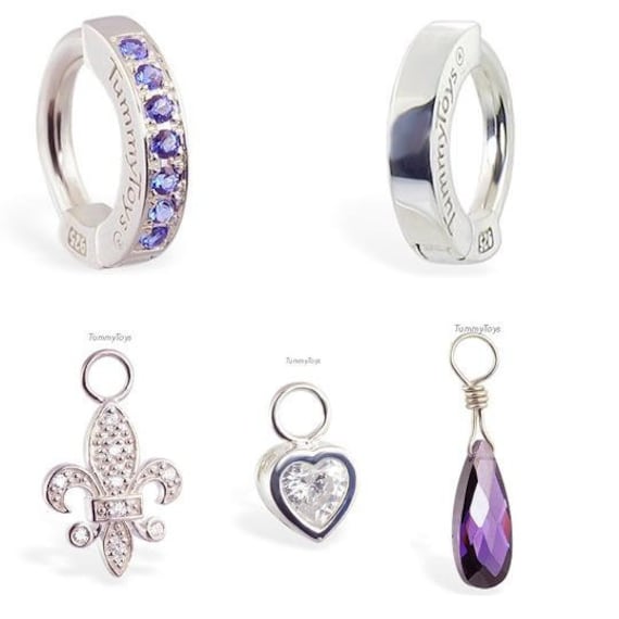 sterling Silber Belly Ring Set Purple Cz, Anhänger Tummytoys® Nabelschnur Clicker von TummyToys