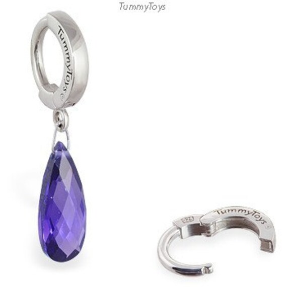 sterling Silber Bauch Ring Lila Klarer Kristall Cz Baumeln, Einfacher Karabinerverschluss von TummyToys
