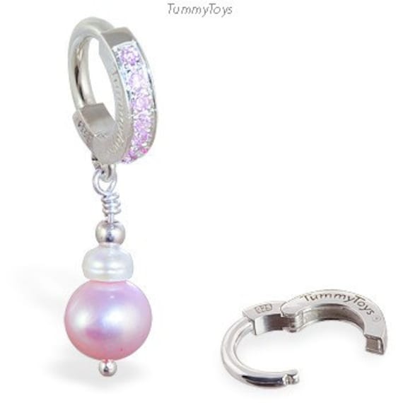 Rosa Perle Bauch Ring Sterling Silber Cz Verschluss von TummyToys