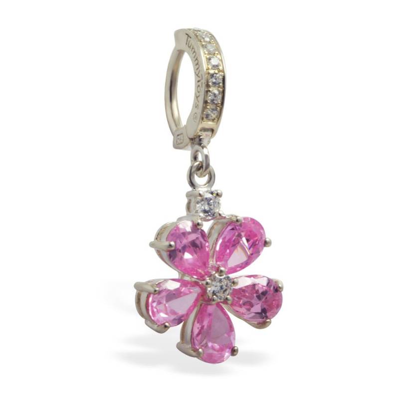 sterling Silber Rosa Cz Blumen Bauch Ring Auf Einem Clicker Verschluss Baumeln Schmuck von TummyToys