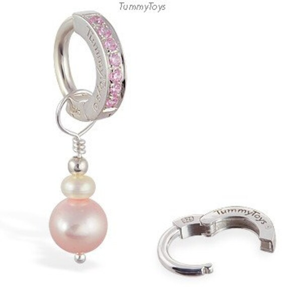 Pink Pearl Abnehmbarer Charm Tragbar 2 Möglichkeiten Mit Soft Belly Ring Charm 925Er Silber von TummyToys