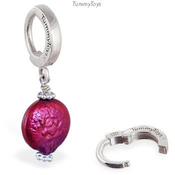 Weinrote Perle Bauch Ring Sterling Silber Bauchnabel Schmuck von TummyToys