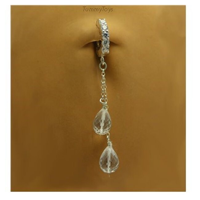 Silber Bauch Ring Mit Ketten Anhänger , Klare Cz Nabel Ringe 14G von TummyToys