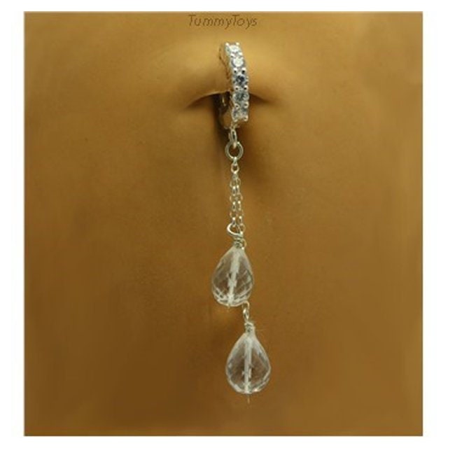 Silber Bauch Ring Mit Ketten Anhänger , Klare Cz Nabel Ringe 14G von TummyToys