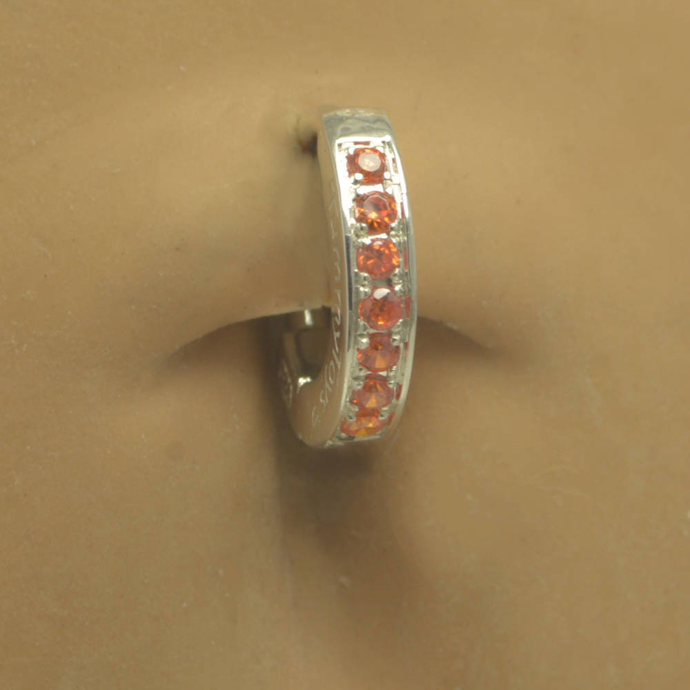925 Silber Bauchnabel Orange Cz Bauchnabelschmuck, 14G Von Tummytoys® von TummyToys
