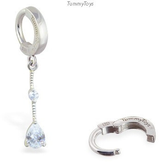 Bauch-Ring Aus Sterling Silber Klare Cz Anhänger, Patentierter Tummytoys® Verschluss von TummyToys