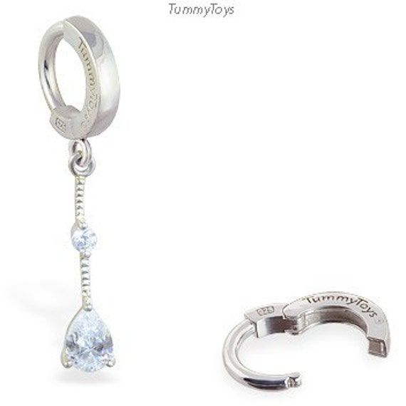 Bauch-Ring Aus Sterling Silber Klare Cz Anhänger, Patentierter Tummytoys® Verschluss von TummyToys