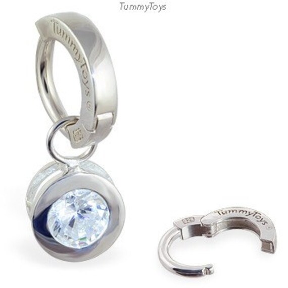 Bauch Ring Aus Sterling Silber Cz Anhänger, Snap-In Verschluss von TummyToys