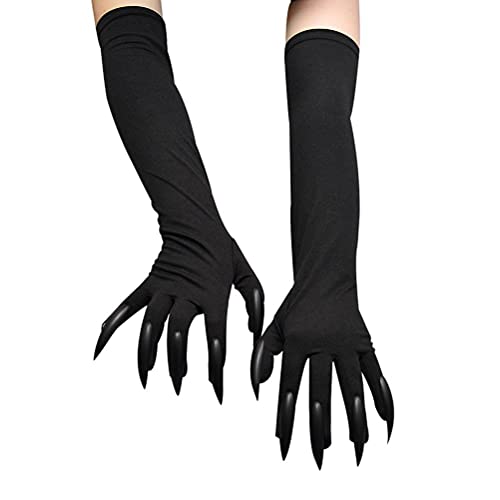 Tumnea Halloween Handschuhe Katzenhandschuhe mit Krallen Lange Nagel Fingernägel Handschuhe Katzenkralle Cosplay Requisiten Halloween Party Kostüm-1 Paar von Tumnea