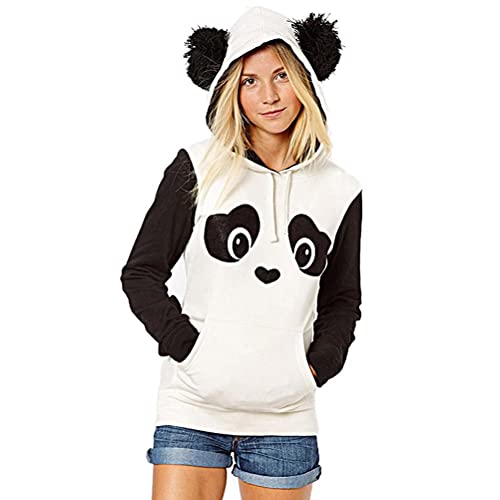 Tumnea Panda Hoodie Damen Kapuzenpullover 2021 Panda Fleece Hoodies Netter Panda Printed Lange Ärmel Hoodie Pullover Panda Hoodie mit Langarm Ohren Kapuzenpullover Party Daily von Tumnea