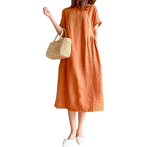 Tumnea Sommerkleid Damen Baumwollkleider Knielang Freizeitkleid O-Ausschnitt Loses Swing Kurzarmkleid Damen Mittellanges einfarbiges Kleid täglich Tumnea Sommerkleid Damen Baumwollkleider Knielang Freizeitkleid O-Ausschnitt Loses Swing Kurzarmkleid Damen Mittellanges einfarbiges Kleid täglich von Tumnea