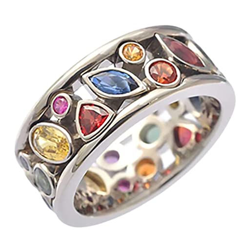 Farbiger Kristall-Quarz-Ring, exquisite geometrische Muster Angstring, Modische Runde drehbaren Quarzkristall Ring (59,5mm) von Tumotsit