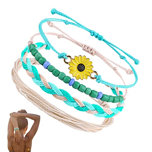 Handgemachte geflochtene Schnur Armband | 4 Stück / Set Boho Niedliche Armband Einstellbare Schale, gewachst handgemachte Freundschaftsarmbänder, Sommer Knöchelarmband Schmuck von Tumotsit
