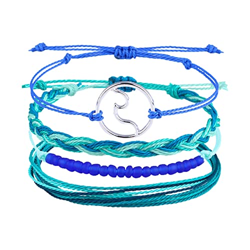 Handgemachte geflochtene Seilarmbänder - 4 Stück/Set Boho Shell Armbänder Verstellbare Handgemachte Fußkettchen Armbänder Handgemachte Wachs beschichtete Freundschaftsarmbänder Sommer Armbänder von Tumotsit