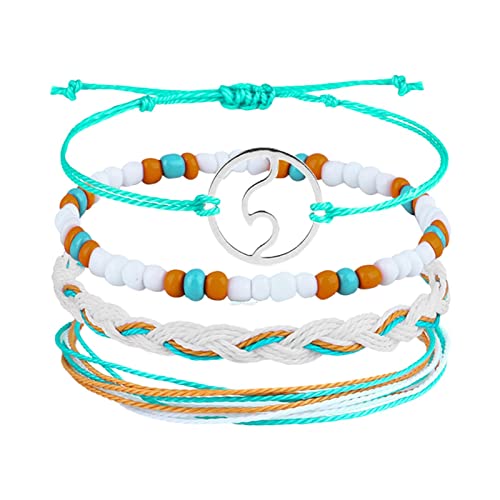 Seil Armband, 4 Stück/Set Boho Shell Armband Verstellbar Handgemachte Fußkettchen Armband Wachsbeschichtetes Seil Handgemachte Geflochtene Seil Surfer Armband Tumotsit, 1 von Tumotsit