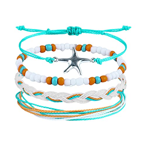 Strandarmband - 4 Stück / Set Boho Shell Einstellbar handgemachte Knöchelarmband | Armband aus wachsbeschichteter Kordel, handgeflochtenes Surferarmband Tumotsit von Tumotsit