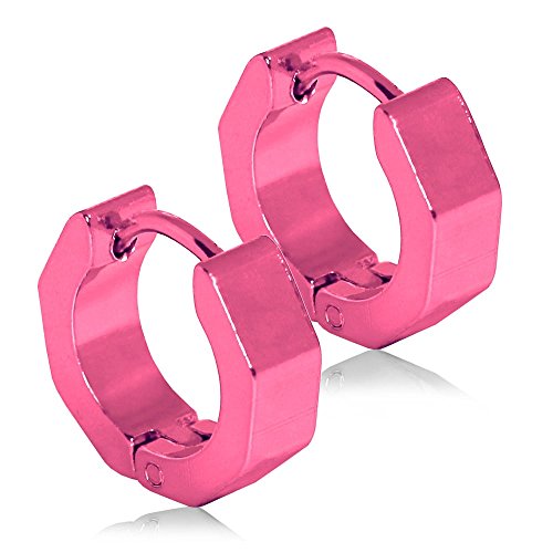 Tumundo® 1 Paar Creolen Creole aus Edelstahl Klappcreolen Eckig Ohrstecker Ohrringe Huggie, Variante:rosa von Tumundo