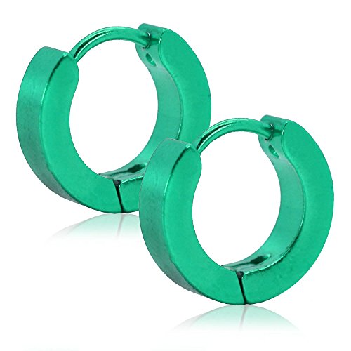 Tumundo® 1 Paar Klappcreolen Glänzend Creolen Edelstahl Edelstahlcreolen Ohrstecker Ohrringe Huggie Herren Klein Groß, Farbe:grün - groß von Tumundo