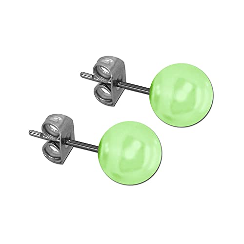 Tumundo® 1 Paar Perlen Ohrstecker Ohrringe Kugel Rund Ohrschmuck Ohr Matt Glänzend Kinder Damen, Variante:grün von Tumundo