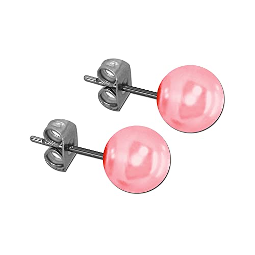 Tumundo® 1 Paar Perlen Ohrstecker Ohrringe Kugel Rund Ohrschmuck Ohr Matt Glänzend Kinder Damen, Variante:rosa von Tumundo