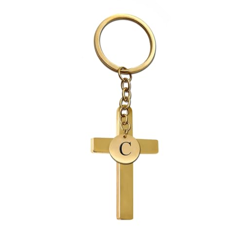 Tumundo® 1 Schlüsselanhänger Buchstabe Alphabet Kreuz Schlüsselring Anhänger Edelstahl Schlüssel Name, Variante_:C - golden von Tumundo