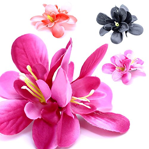 Tumundo® 4 Farben Set Rosa Lila Orange Schwarz Haarspange Stoffblumen Haarteil Blüte Blume Damen Haarschmuck von Tumundo