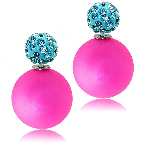 Tumundo® Shamballa Ohrstecker Perlen-Ohrringe Damen-Schmuck Doppel-Kugel Glitzer Strass Front-Back Kristall Matt, Farbe:pink - Shamballa türkis von Tumundo